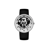 Белый циферблат, черный ремешок.