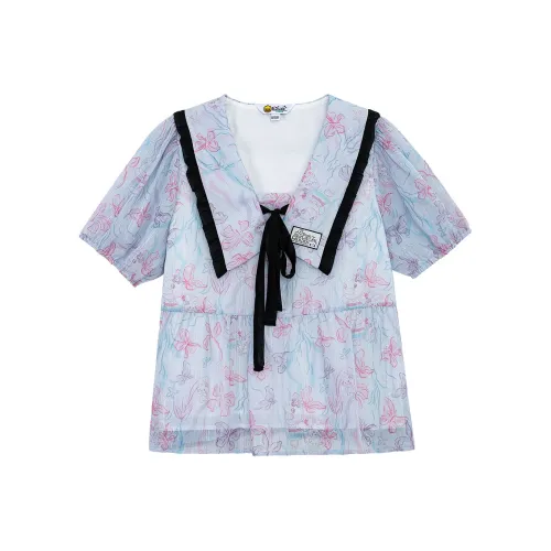 B.Duck Розовый/синий Женские Шифоновые Рубашки