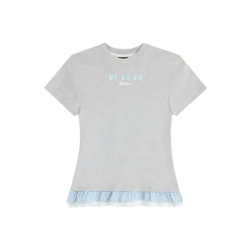 EMDPN Кружево Облегающий крой Укороченный Круглый вырез Короткий рукав Топ Женские