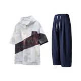 Рубашка с короткими рукавами Tie-Dye белого цвета + Темно-синие повседневные штаны