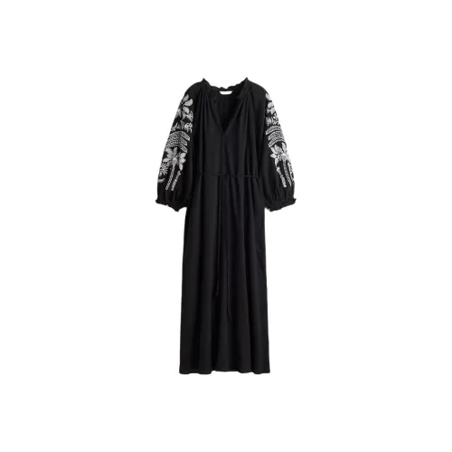 H&M Черное Женское Длинное Платье с Рукавами