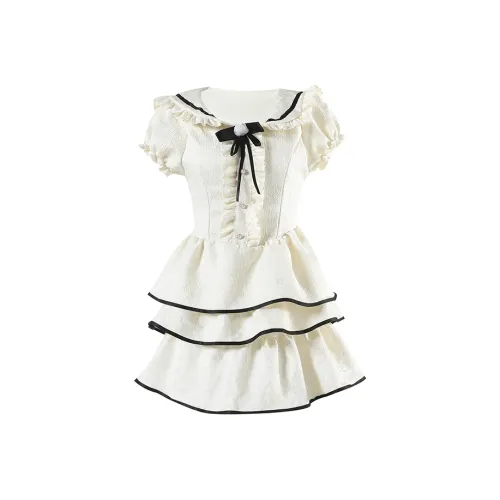 Происхождение Экрю Женские Платья с Короткими Рукавами