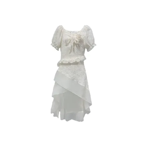 Происхождение Короткий рукав Платье Женское Абрикосовое