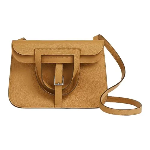 HERMES Halzan Clemence Bullock Кожа Сумка на плечо Женская 4B Печенье Цвет печенья