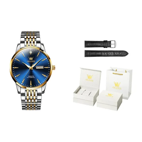 OLEVS Механический механизм ремешок из нержавеющей стали мужские часы синий циферблат