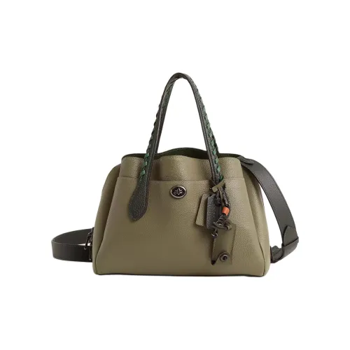 COACH CarryallLora Полированная кожа с галькой большая сумка на одно плечо женская яшма