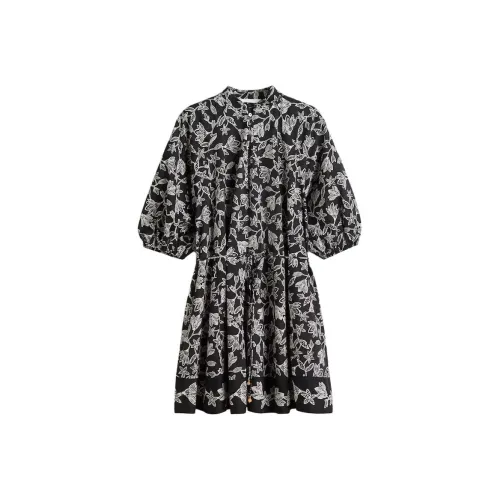 H&M Черное/Белое Женские Платья с Короткими Рукавами