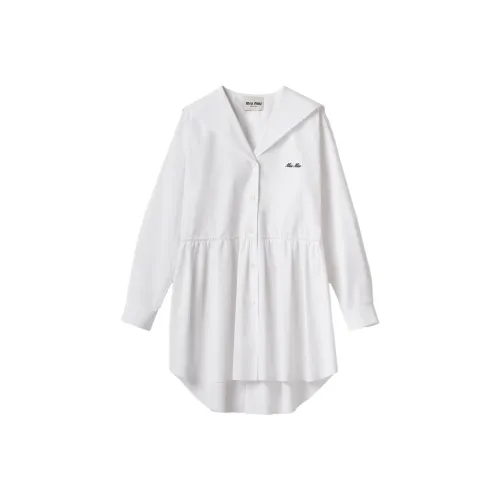 MIU MIU SS24 Длинное платье с длинными рукавами женское белое