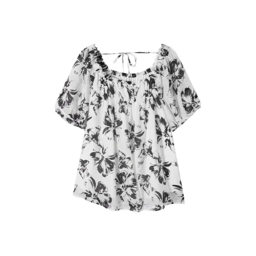 DIALOGUE Белый с черными цветами Женские Рубашки