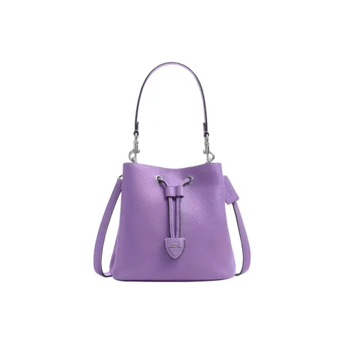 COACH Rowan Покрытие Холст Кожаная Вставка Ведрообразная Сумка Сумка через плечо Сумка Маленькая Женская Фиолетовая