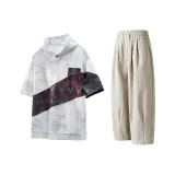 Tie-Dye Белая короткая футболка с коротким рукавом + Серо-бежевые повседневные штаны