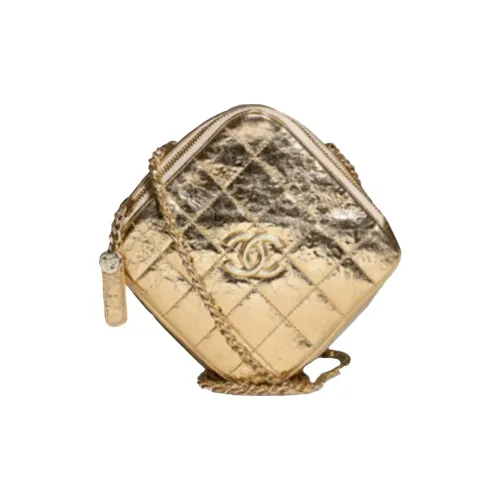 CHANEL Sheepskin Diamond Wallet Small Women's Gold