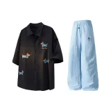 Black Shirt + Sky Blue Casual Pants  
Черная рубашка + небесно-синие повседневные штаны