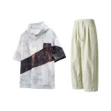 Рубашка с короткими рукавами Tie-Dye белого цвета + Светло-зеленые повседневные штаны