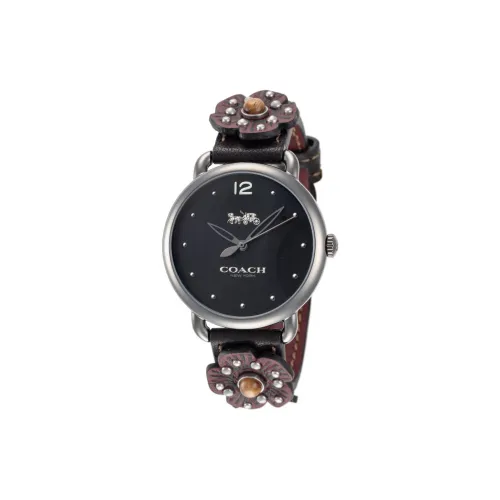 COACH Наручные часы Кварцевый механизм Кожаный ремешок 33 мм Черный циферблат Женские часы