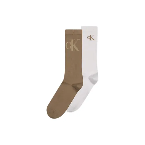 Calvin Klein 2 пачки белых + коричневых мужских носков MID до икры