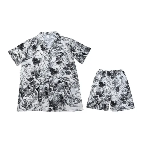 HANQIANNUO 2222# Кляксы чернил Ландшафт Рисование Мужской Пижамные комплекты