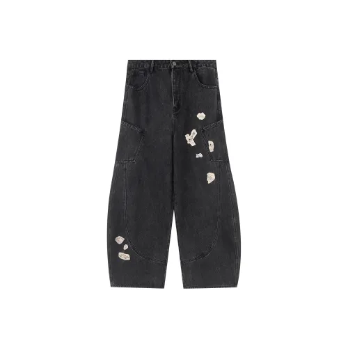 F426 Черно-серый цвет унисекс джинсы