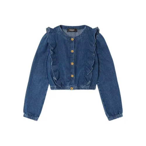 VERSACE Однотонные Джинсовые Рубашки для Детей Весенние-Осенние Малыш Синий