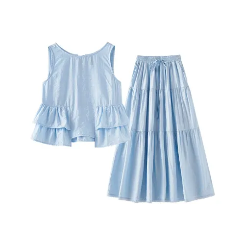 OUNIXUE Светло-синий Женские Комплекты с юбкой