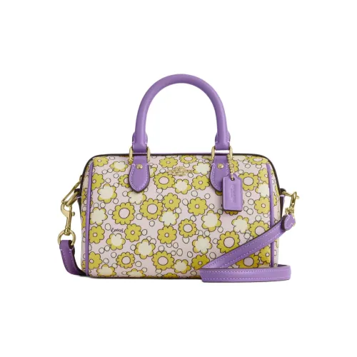 COACH Rowan Покрытие Холст Кожаная Вставка Сумка через плечо Сумка Мини Женская Коричневая