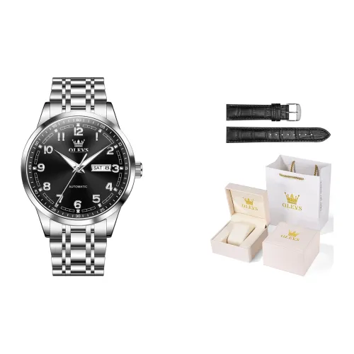 OLEVS Механический механизм ремешок из нержавеющей стали черный циферблат мужские часы
