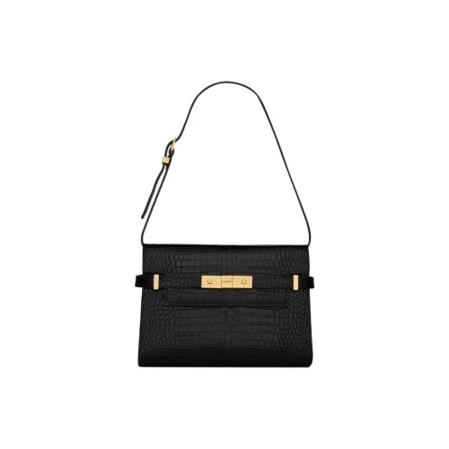 SAINT LAURENT Manhattan Крокодиловый узор Тисненый Яркий Коровья кожа Сумка через плечо Сумка на плечо Маленькая Женская Черная