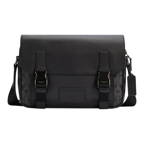 COACH Track Покрытый холст Телячья кожа Сумка через плечо Маленькая Мужская Черная