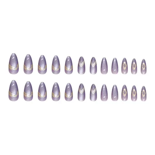 JIXUAN Кошачий глаз Искусственные ногти с премиальным ощущением съемные наклейки для маникюра миндальный фиолетовый блеск для создания эффекта размазывания