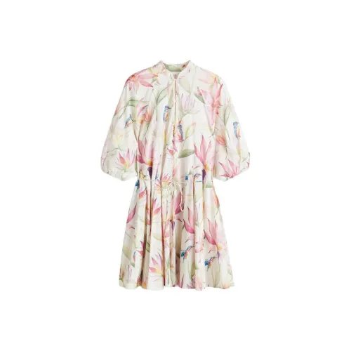 H&M Белый/Розовый Женские Платья с Короткими Рукавами