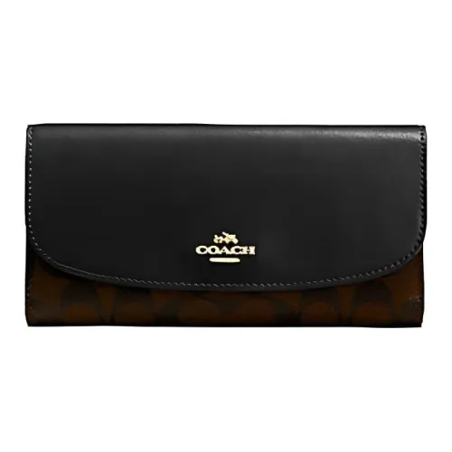 COACH ПВХ с кожей длинный чехол для купюр кошелек с держателем для чеков женский коричневый и черный