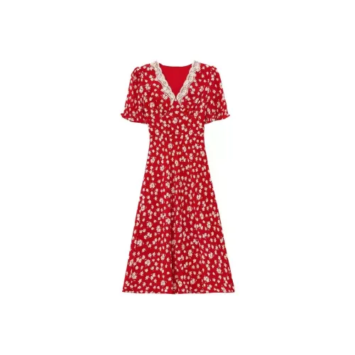 YINLEI Red Женские Короткие Платья с Рукавами