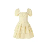 Желтая юбка с коротким дизайном и гороховым узором