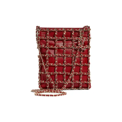 CHANEL Овчина и Золотой Металл Чехол для телефона Сумка через плечо Женская Красная