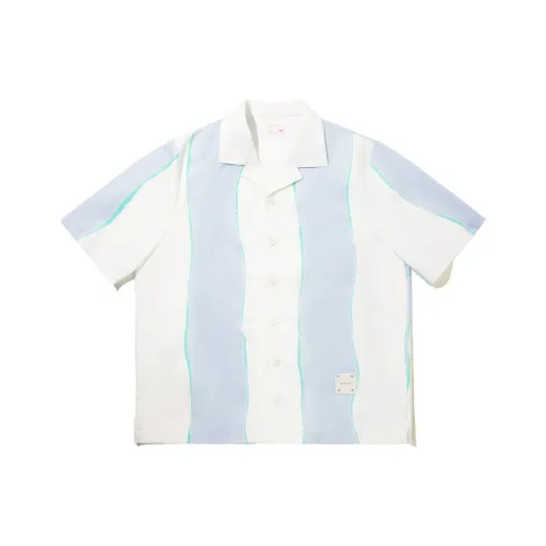 LINING Шампанское Белый/Пыльно-Серый Синие Полосы С принтом по всей поверхности Мужская Рубашка