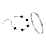 Браслет с клевером четырехлистным + Браслет (черный)