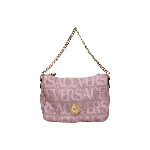 VERSACE Сумка через плечо с вставками из ткани и кожи маленькая женская розовая и бежевая