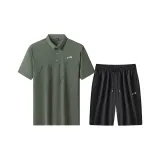 Комплект одежды [Армейская зеленая рубашка с коротким рукавом + черные шорты]