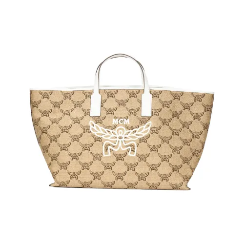 MCM Himmel Raffia Ткань Jacquard Сумка-тоут Сумка для покупок Сумка через плечо Сумка среднего размера Женская Естественный Бежевый