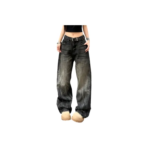 GANGZAI Молния Черные Унисекс Джинсы