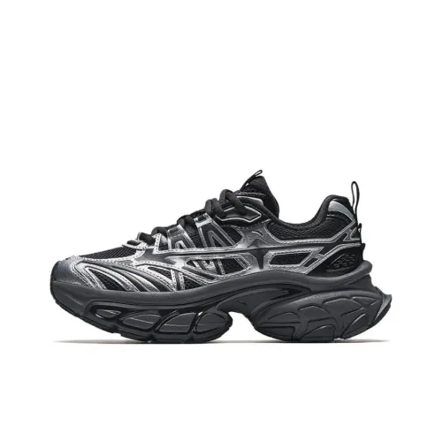 ANTA Износостойкий Дышащий Легкий Низкий Топ Кроссовки с Толстой Подошвой Женские Базовые Черный Серебряный