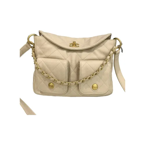 CHANEL Сумка через плечо из коровьей кожи Маленькая Женская Бежевая