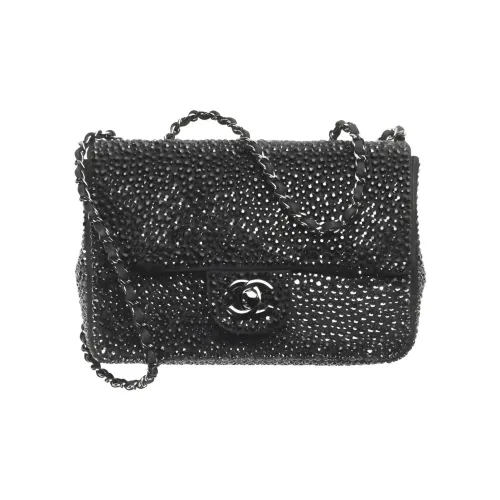 CHANEL Classic Flap CF Rhinestone Lambskin Сумка через плечо Сумка через плечо Маленькая Женская Черная