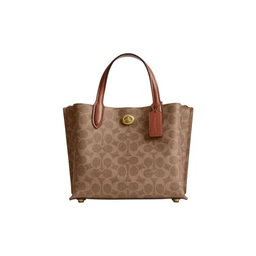 COACH Willow Искусственная кожа Тоут Сумка Сумка для покупок Сумка на плечо Сумка среднего размера Женская Коричневая и Желтая и Карамельная