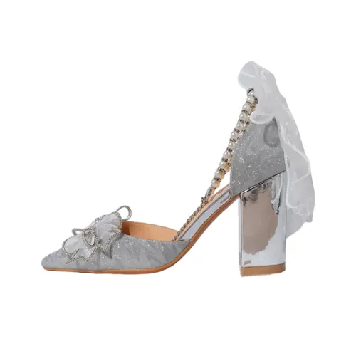 WOXXXN Грубый каблук Высокие каблуки Женские Серебряные