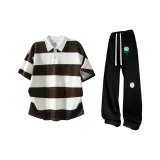 Коричневый топ с полосами + черные штаны