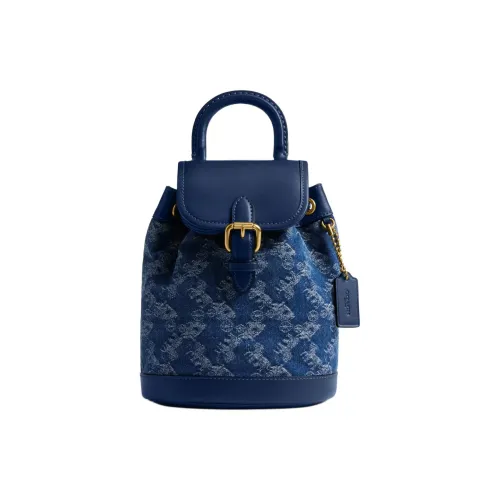 COACH Покрытый холст с кожаными вставками рюкзак маленький женский синий