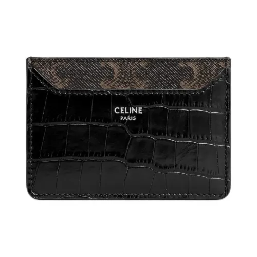CELINE Triomphe Холст Телячья кожа Держатель для карт Мужской Черный
