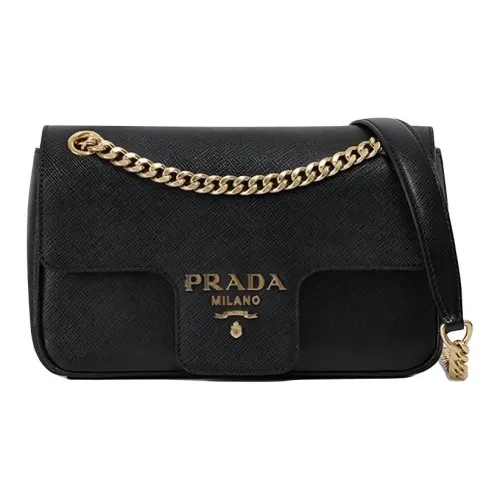 PRADA Saffiano Телячья кожа Сумка через плечо Женская Черная