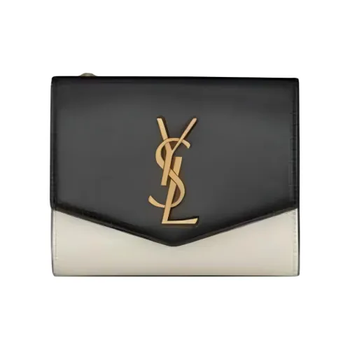 SAINT LAURENT Кошелек из коровьей кожи женский черный и бежевый